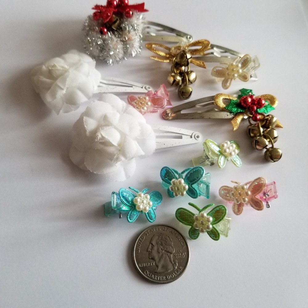 Lot of hair clips vintage to newer barrettes butterfly holiday Christmas - Picture 7 of 12